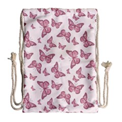 Blush Pink Color Butterflies Drawstring Bag (large) by SpinnyChairDesigns