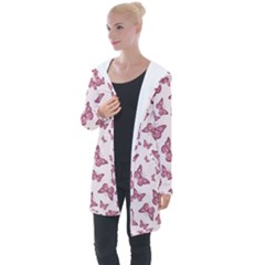 Blush Pink Color Butterflies Longline Hooded Cardigan by SpinnyChairDesigns