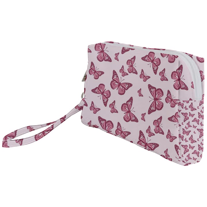 Blush Pink Color Butterflies Wristlet Pouch Bag (Small)