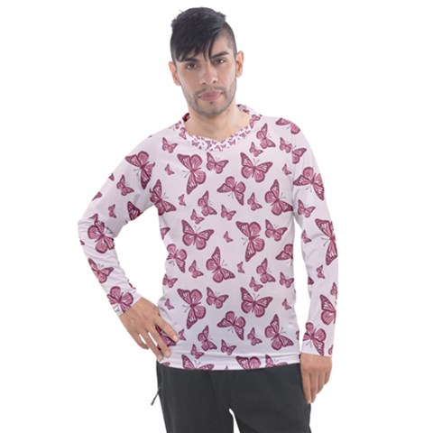 Blush Pink Color Butterflies Men s Pique Long Sleeve Tee by SpinnyChairDesigns