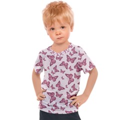 Blush Pink Color Butterflies Kids  Sports Tee