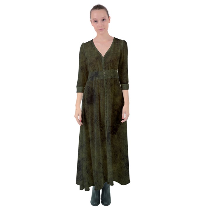 Army Green Color Grunge Button Up Maxi Dress