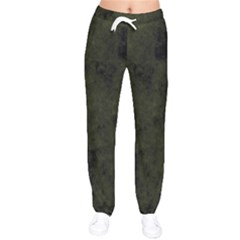 Army Green Color Grunge Women Velvet Drawstring Pants by SpinnyChairDesigns