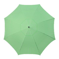 Mint Green White Stripes Golf Umbrellas by SpinnyChairDesigns