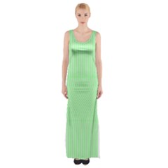 Mint Green White Stripes Thigh Split Maxi Dress by SpinnyChairDesigns