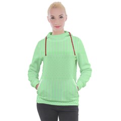 Mint Green White Stripes Women s Hooded Pullover by SpinnyChairDesigns