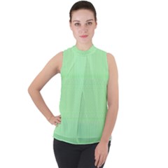 Mint Green White Stripes Mock Neck Chiffon Sleeveless Top by SpinnyChairDesigns