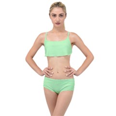 Mint Green White Stripes Layered Top Bikini Set by SpinnyChairDesigns