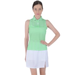 Mint Green White Stripes Women s Sleeveless Polo Tee by SpinnyChairDesigns