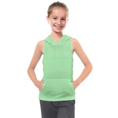 Mint Green White Stripes Kids  Sleeveless Hoodie by SpinnyChairDesigns