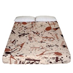 Music Notes Pattern Cinnamon Color Fitted Sheet (queen Size) by SpinnyChairDesigns