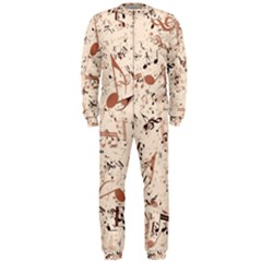 Music Notes Pattern Cinnamon Color Onepiece Jumpsuit (men)  by SpinnyChairDesigns