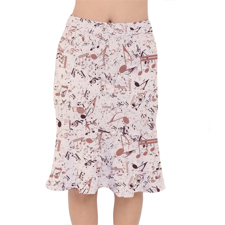 Music Notes Pattern Cinnamon Color Short Mermaid Skirt