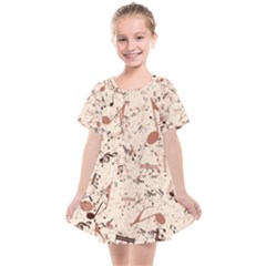 Music Notes Pattern Cinnamon Color Kids  Smock Dress by SpinnyChairDesigns