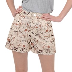 Music Notes Pattern Cinnamon Color Ripstop Shorts by SpinnyChairDesigns