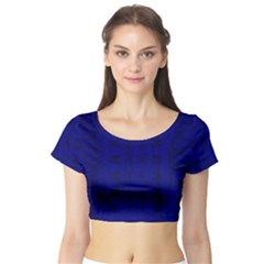 Cobalt Blue Color Batik Short Sleeve Crop Top by SpinnyChairDesigns