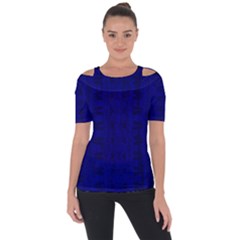 Cobalt Blue Color Batik Shoulder Cut Out Short Sleeve Top by SpinnyChairDesigns