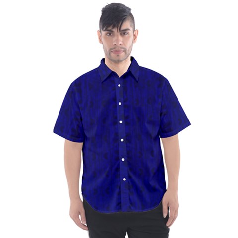 Cobalt Blue Color Batik Men s Short Sleeve Shirt by SpinnyChairDesigns