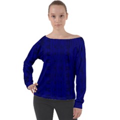 Cobalt Blue Color Batik Off Shoulder Long Sleeve Velour Top by SpinnyChairDesigns