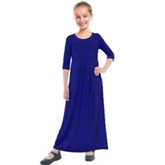 Cobalt Blue Color Batik Kids  Quarter Sleeve Maxi Dress by SpinnyChairDesigns