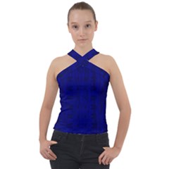 Cobalt Blue Color Batik Cross Neck Velour Top by SpinnyChairDesigns