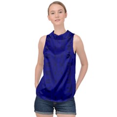 Cobalt Blue Color Batik High Neck Satin Top by SpinnyChairDesigns