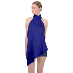 Cobalt Blue Color Batik Halter Asymmetric Satin Top by SpinnyChairDesigns