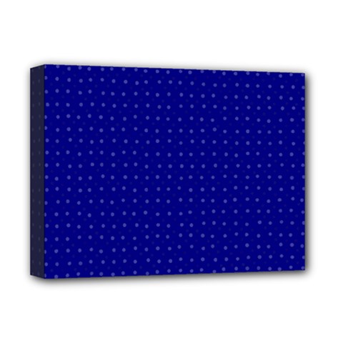 Navy Blue Color Polka Dots Deluxe Canvas 16  X 12  (stretched)  by SpinnyChairDesigns