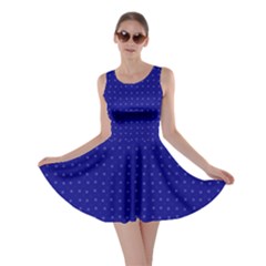 Navy Blue Color Polka Dots Skater Dress by SpinnyChairDesigns