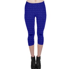 Navy Blue Color Polka Dots Capri Leggings  by SpinnyChairDesigns