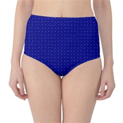 Navy Blue Color Polka Dots Classic High-waist Bikini Bottoms by SpinnyChairDesigns