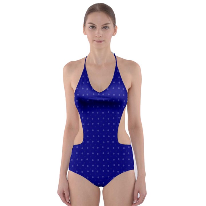 Navy Blue Color Polka Dots Cut-Out One Piece Swimsuit