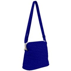 Navy Blue Color Polka Dots Zipper Messenger Bag by SpinnyChairDesigns