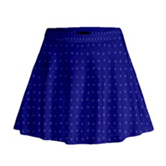 Navy Blue Color Polka Dots Mini Flare Skirt by SpinnyChairDesigns