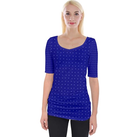 Navy Blue Color Polka Dots Wide Neckline Tee by SpinnyChairDesigns