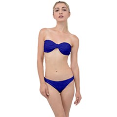 Navy Blue Color Polka Dots Classic Bandeau Bikini Set by SpinnyChairDesigns