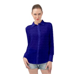 Navy Blue Color Polka Dots Long Sleeve Chiffon Shirt