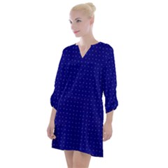 Navy Blue Color Polka Dots Open Neck Shift Dress by SpinnyChairDesigns