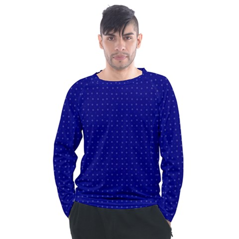 Navy Blue Color Polka Dots Men s Long Sleeve Raglan Tee by SpinnyChairDesigns