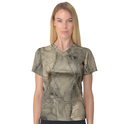 Abstract Tan Beige Texture V-neck Sport Mesh Tee by SpinnyChairDesigns