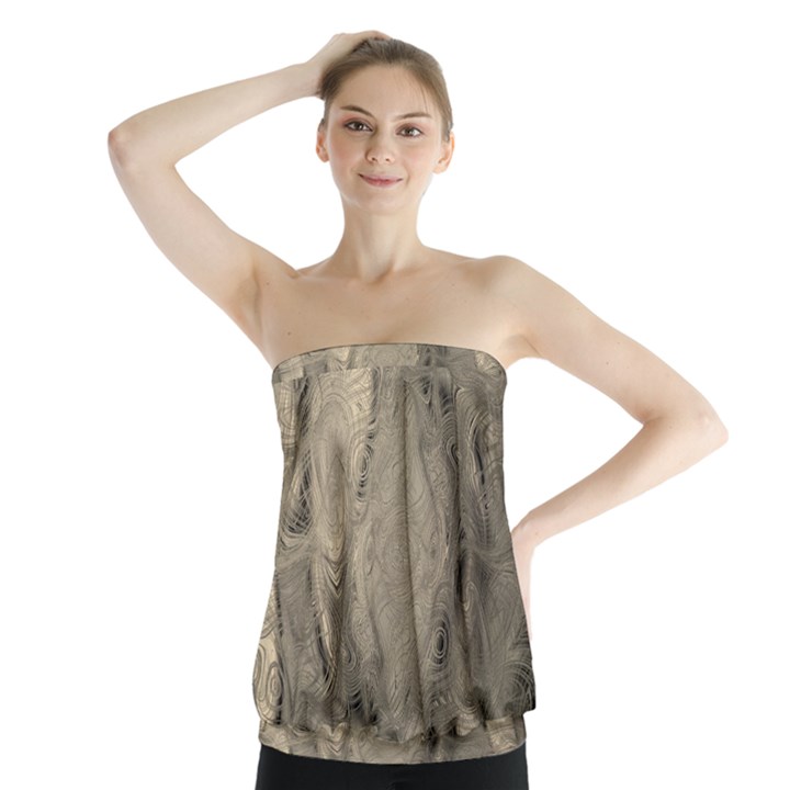 Abstract Tan Beige Texture Strapless Top