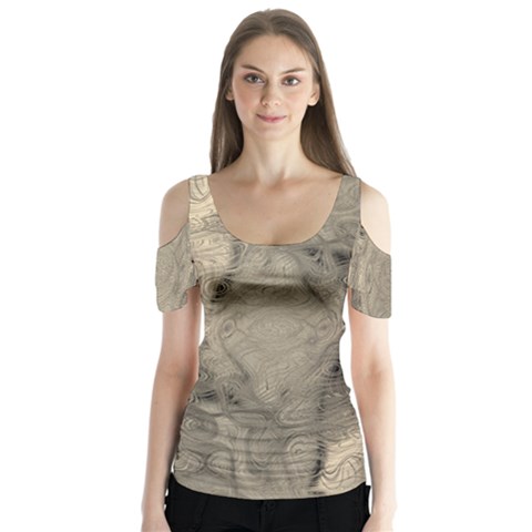 Abstract Tan Beige Texture Butterfly Sleeve Cutout Tee  by SpinnyChairDesigns