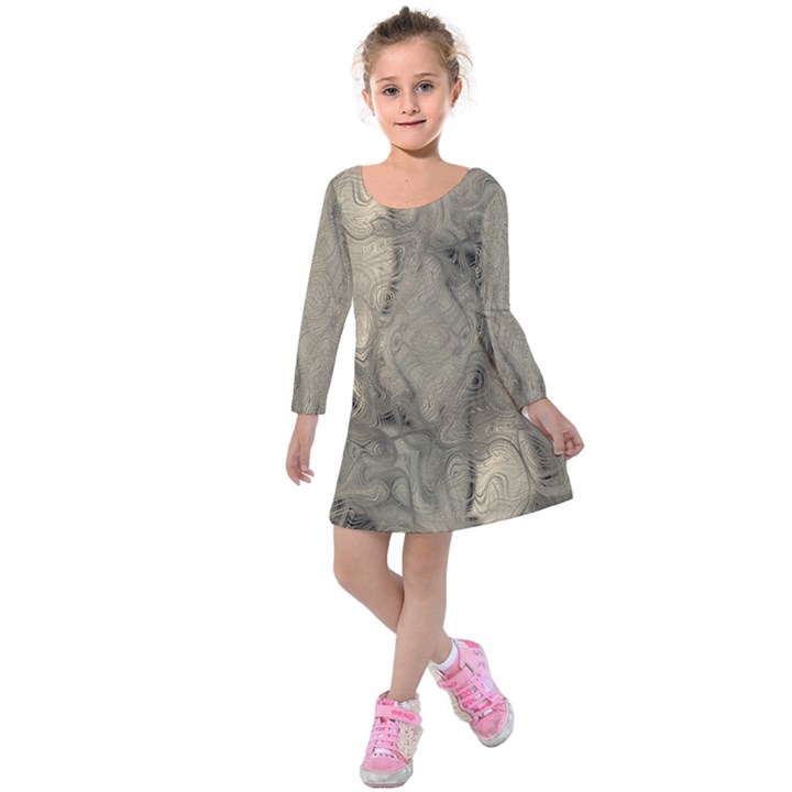 Abstract Tan Beige Texture Kids  Long Sleeve Velvet Dress