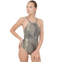 Abstract Tan Beige Texture High Neck One Piece Swimsuit View1