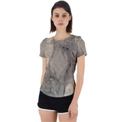 Abstract Tan Beige Texture Back Cut Out Sport Tee