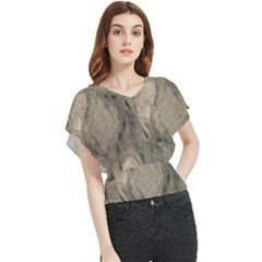 Abstract Tan Beige Texture Butterfly Chiffon Blouse