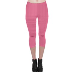 Blush Pink Color Stripes Capri Leggings  by SpinnyChairDesigns