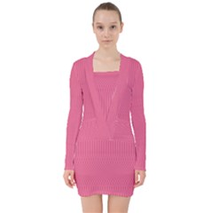 Blush Pink Color Stripes V-neck Bodycon Long Sleeve Dress by SpinnyChairDesigns