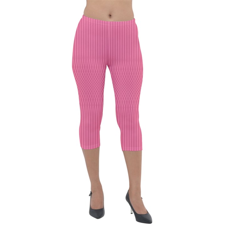 Blush Pink Color Stripes Lightweight Velour Capri Leggings 