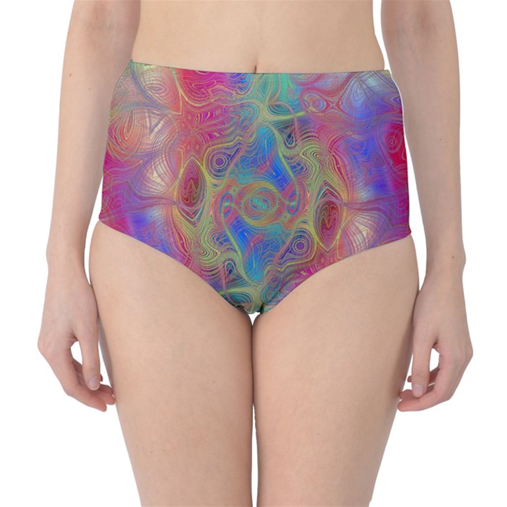 Boho Tie Dye Rainbow Classic High-Waist Bikini Bottoms